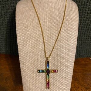 Vintage 1998 PSCO Multi Colored Crystal Cross Pendant Necklace